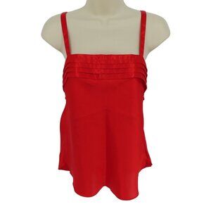 Vintage Lucie Ann II Womens 36 Red Satin Pleated Square Neck Cami Tank Top Shirt